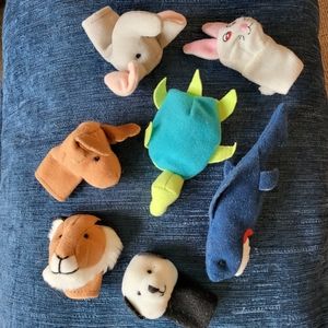 Animal Finger Puppets 7pc ( Shark, Turtle, Panda, Lion Rabbit, Elephant, Moose )